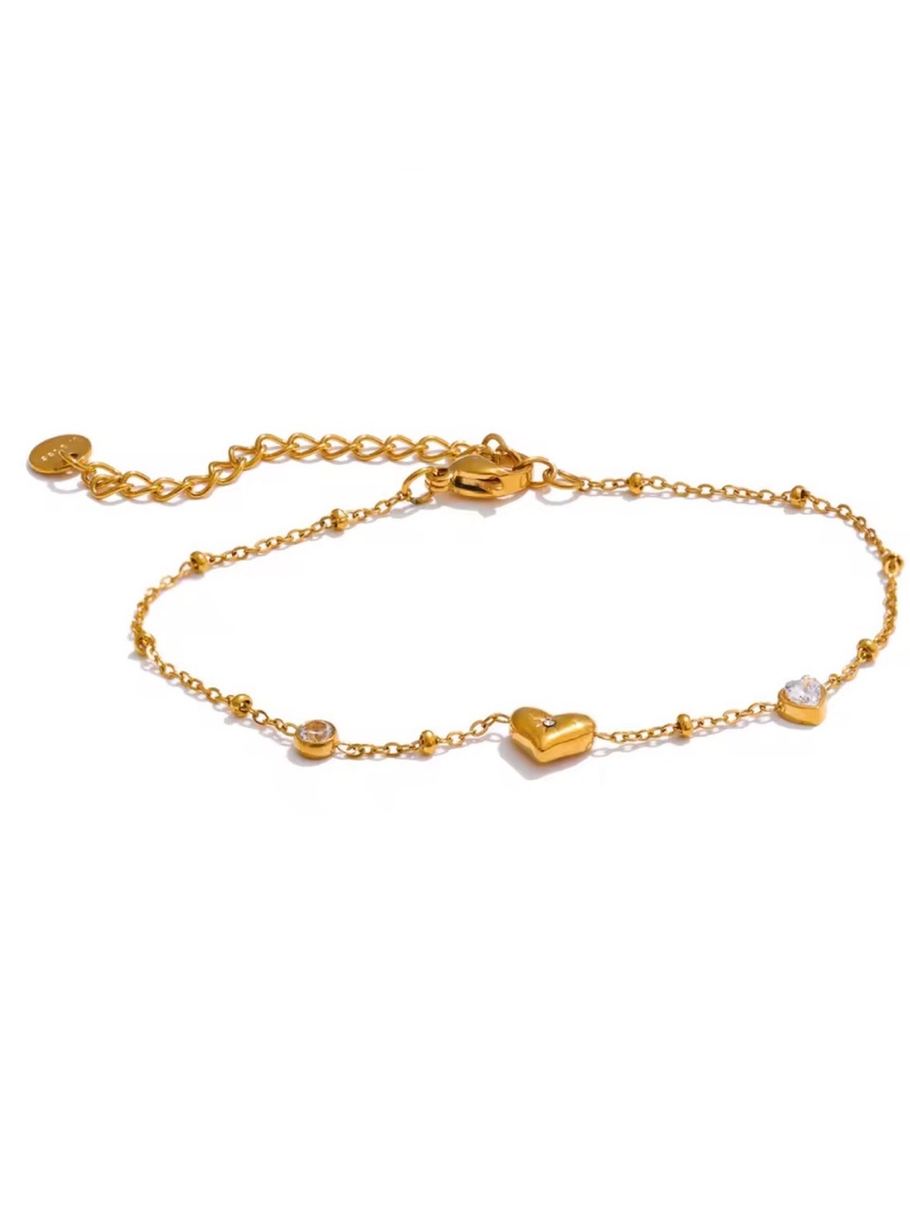 Gold Heart & Cubic Zirconia Women's Bracelet - PVD Gold Plated Stainless Steel